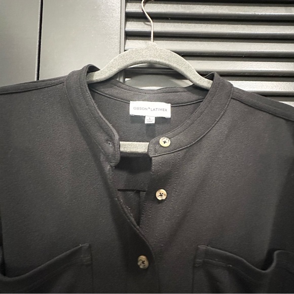 Gibson + Latimer Black Crepe Button Front Utility Shirt Dress - Picture 5 of 5